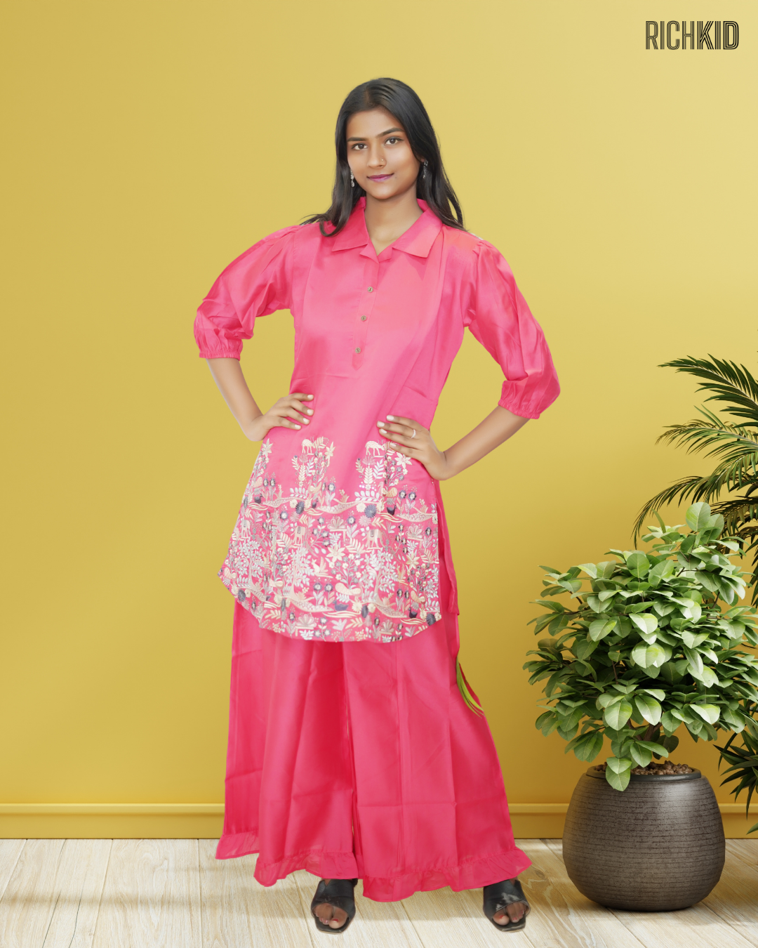 Fusion Pink Embroidered Tunic Cord Set
