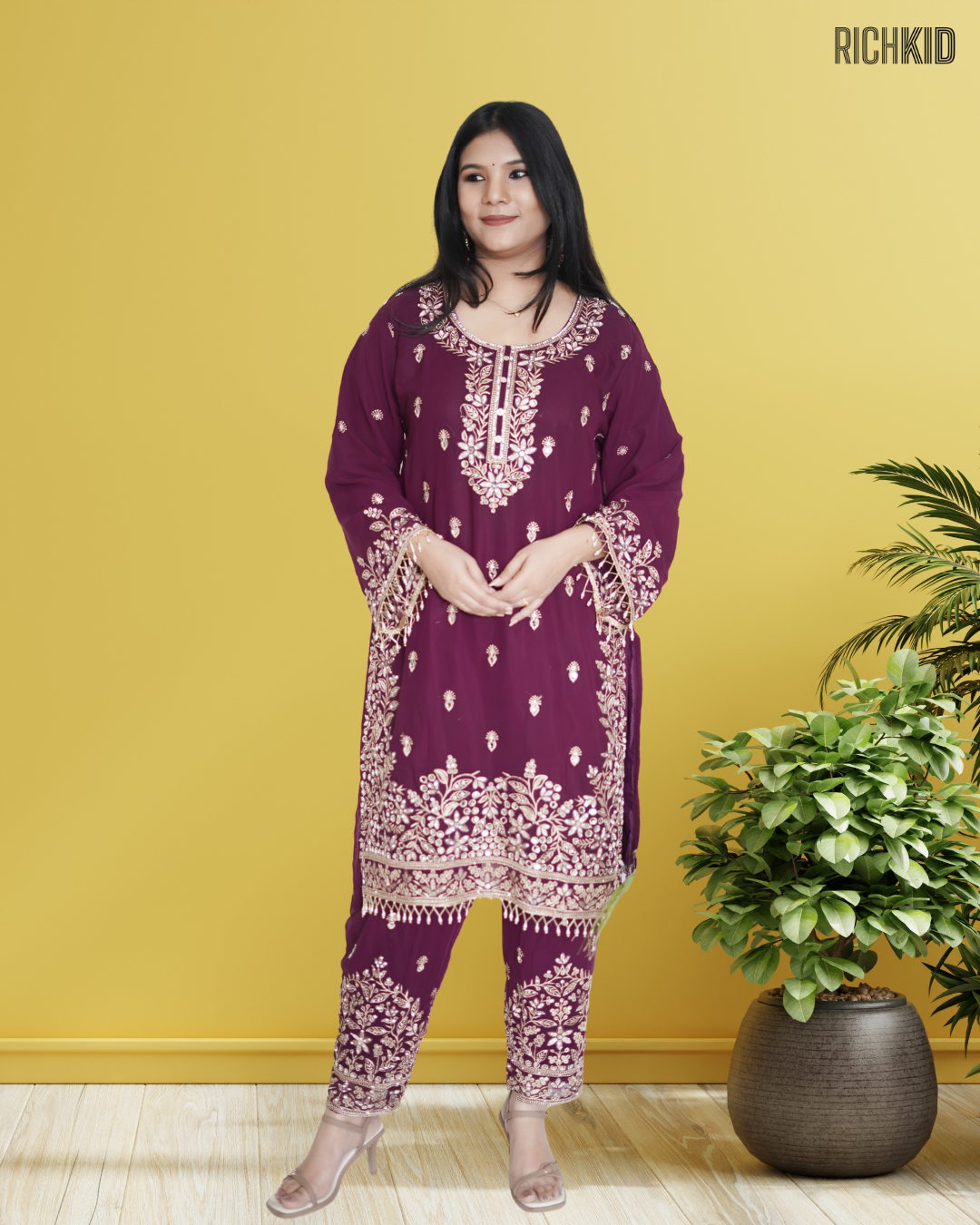 Royal Wine Embroidered Ethnic suit