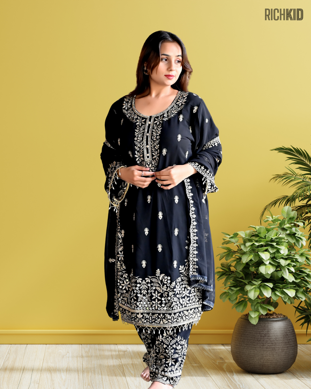 Midnight Black Artisan Embroidered Ethnic Suit