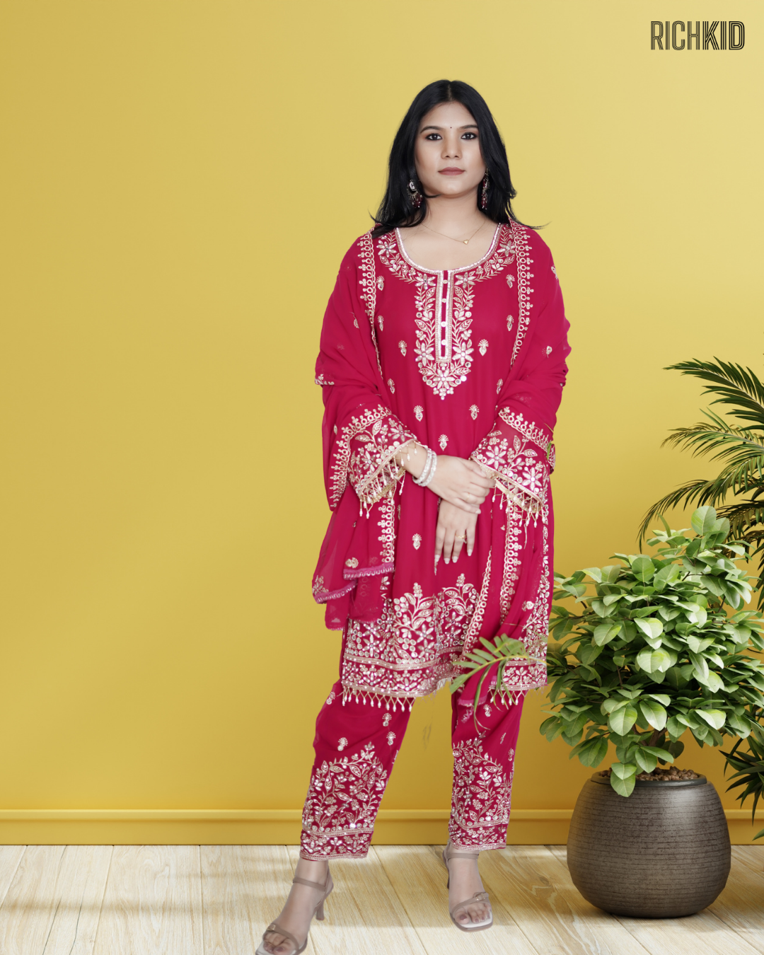 Royal Rani Pink Embroidered Ethnic Set