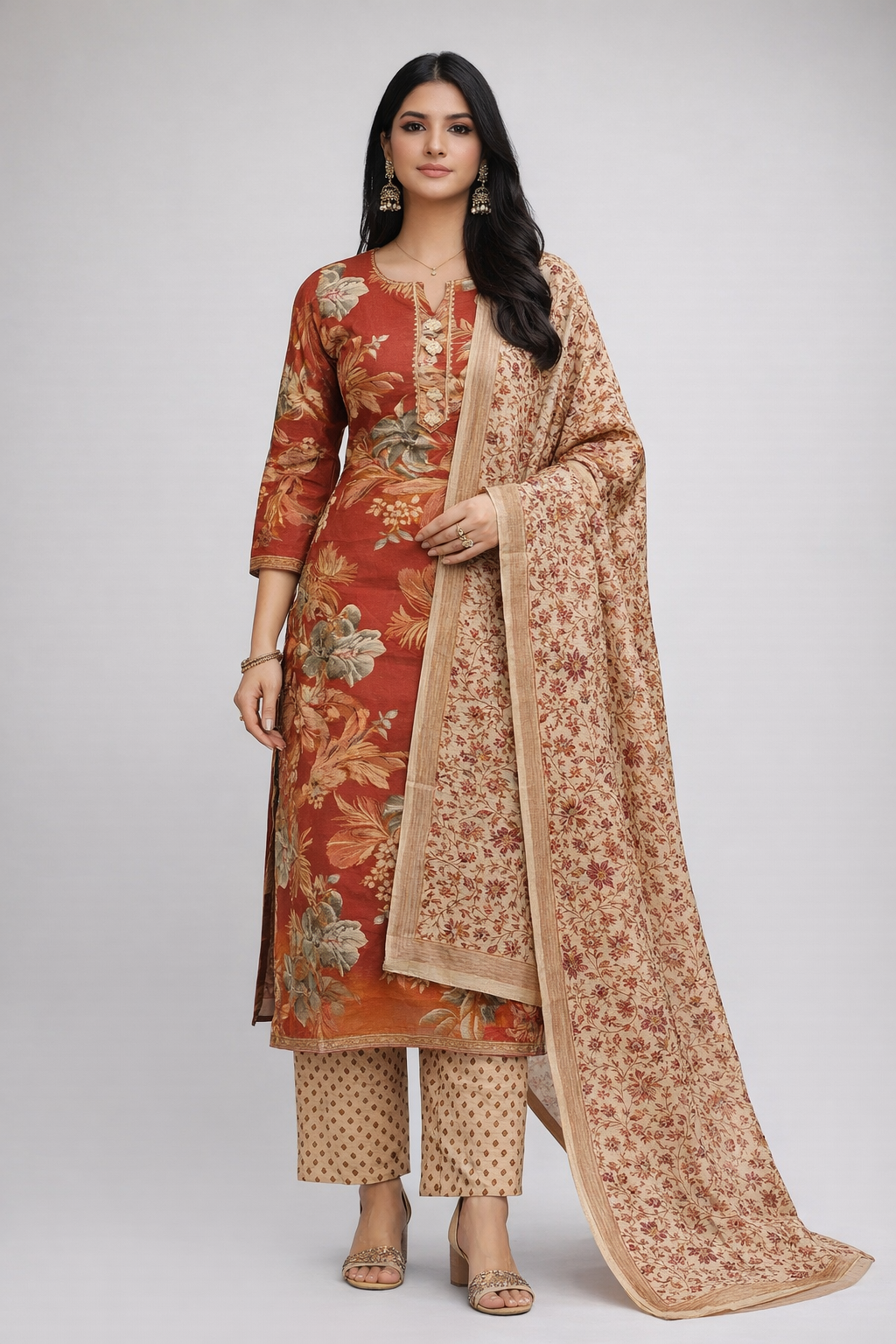Rustic Floral Red Kurta Set