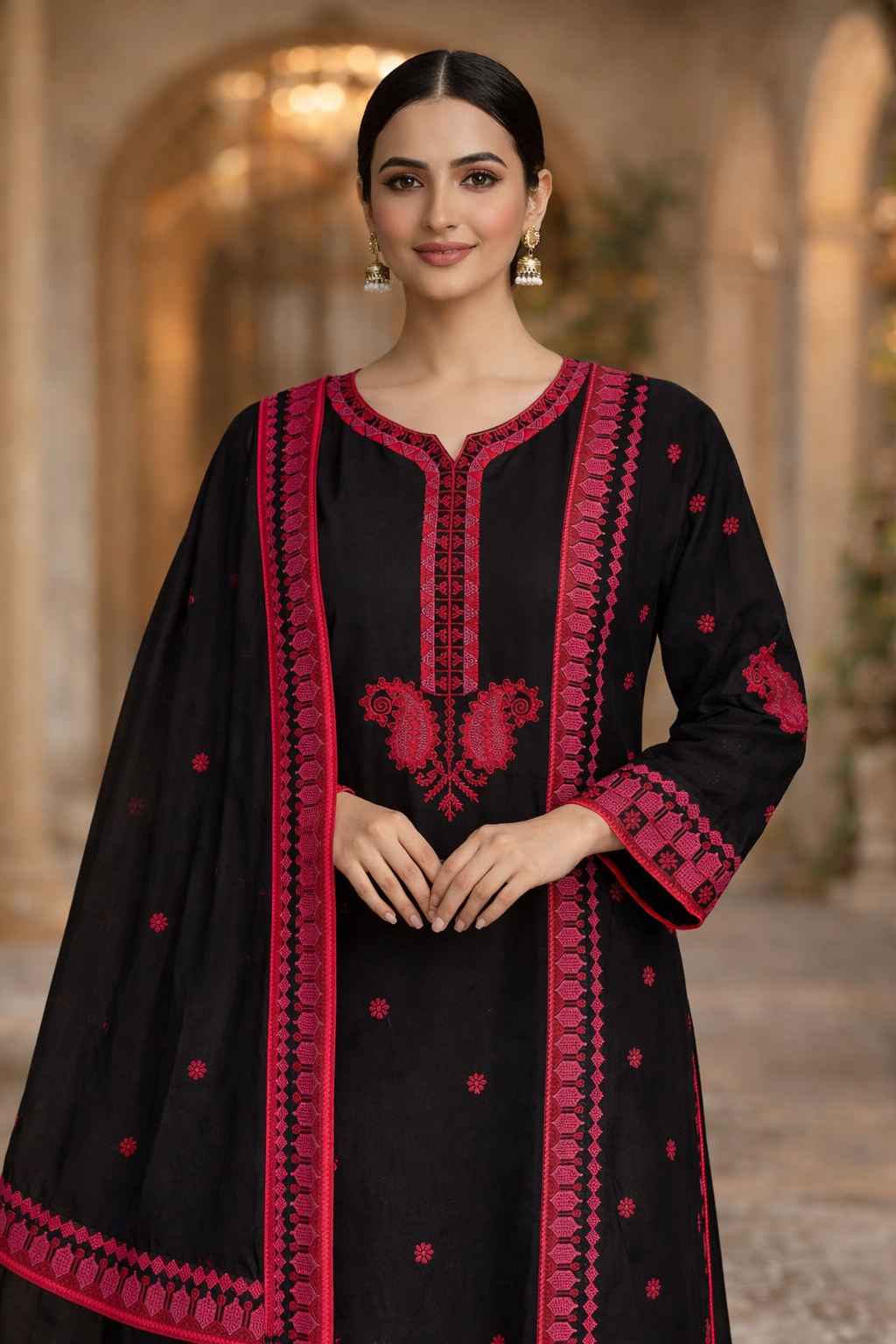 Richkid Premium Black & Pink Embroidered  Suit