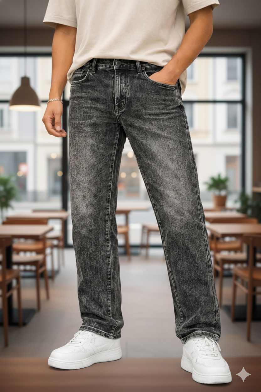 Smoke Acid-Wash Denim Jeans