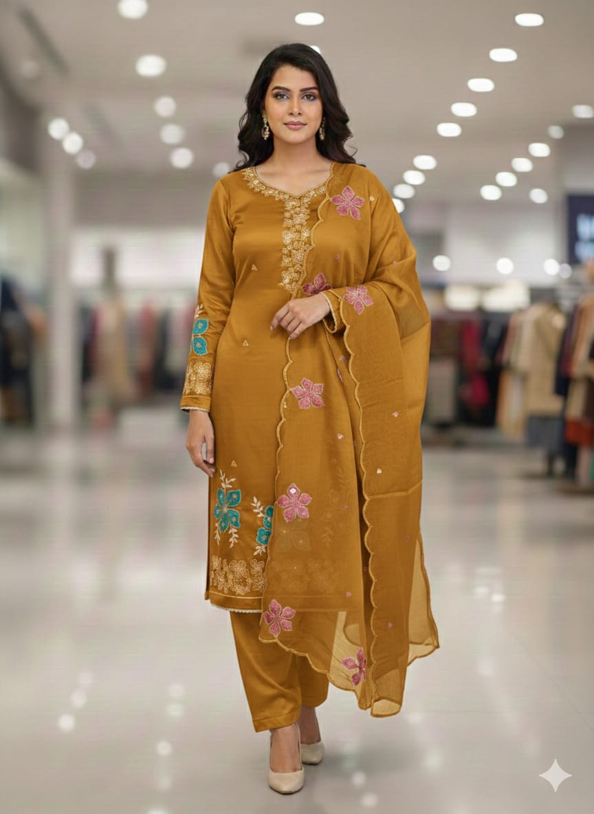 Golden Yellow Embroidered Suit Set