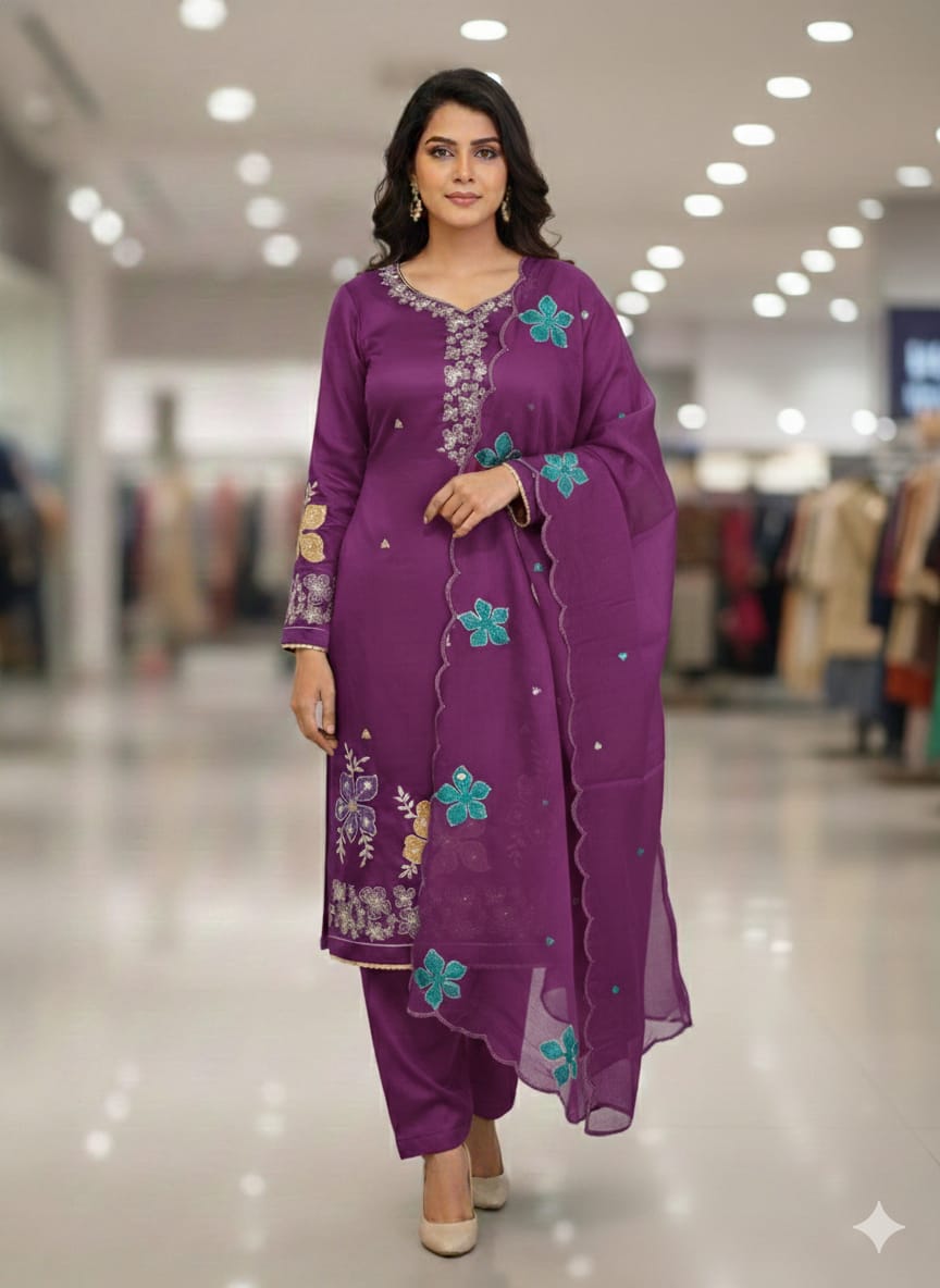 Amethyst Purple Embroidered Suit Set